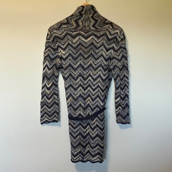 Lucky Brand Chevron Patterned Blue Wool Mohair Blend Cardigan with Belt - Picture 6 of 6